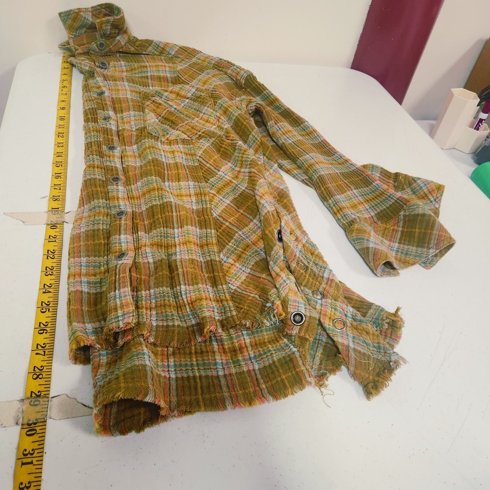 Free People Womens Juniper Snap Side Plaid Button Down Shirt Size L Green Plaid - Picture 9 of 11